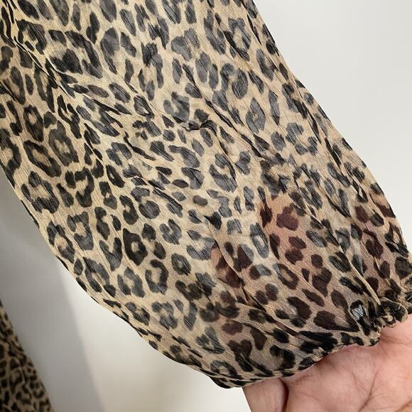 J. Crew Elena Long Sleeve Mini Dress in Brown Leopard Crinkle Chiffon CF793 - Picture 10 of 13